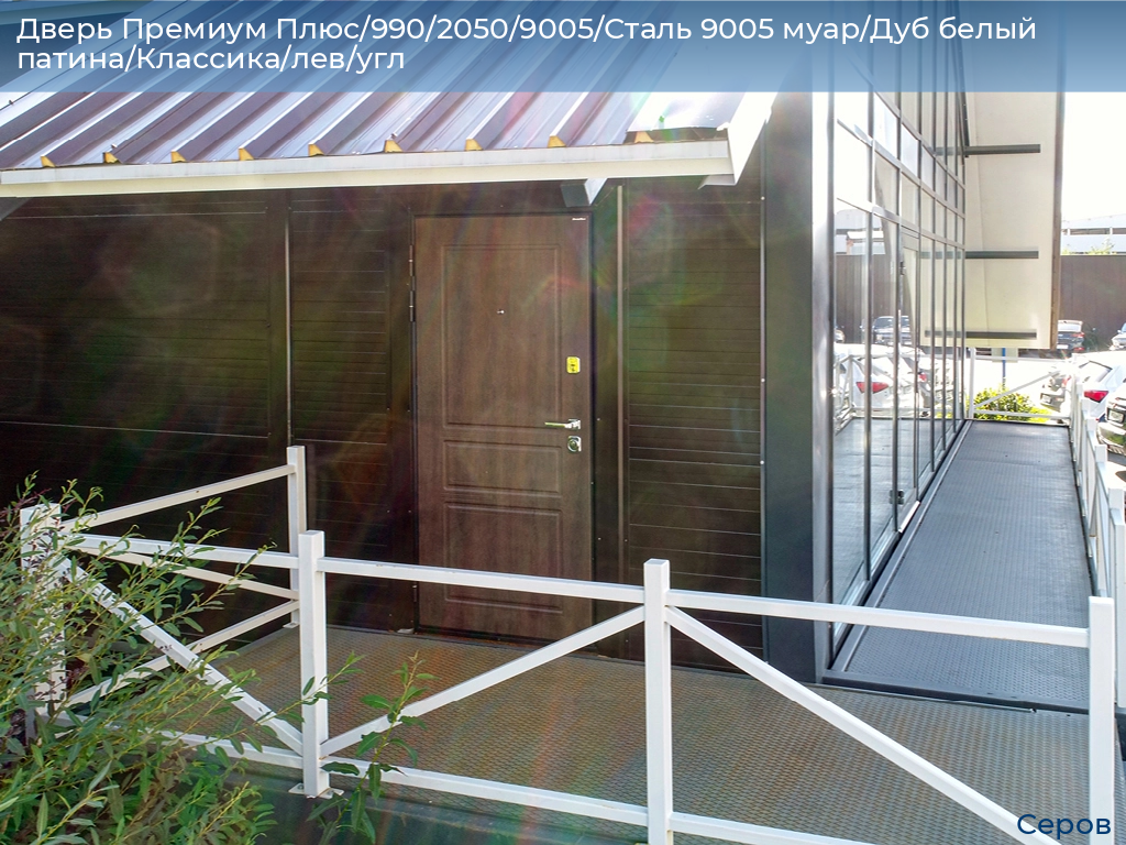 Дверь Премиум Плюс/990/2050/9005/Сталь 9005 муар/Дуб белый патина/Классика/лев/угл, serov.doorhan.ru