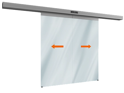 Комплект автоматической раздвижной двери (две подвижные цельностеклянные створки) для привода ad-sp